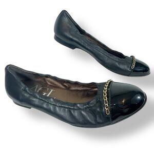 AGL Balletcore Leather Cap Toe Flats Gold Chain Detail Size 7
